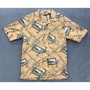 George Button Down Shirt Men's Size Small Island Coral Short Sleeve 100% Silk
